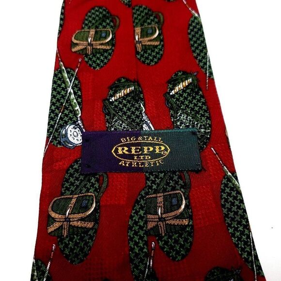 Repp Ltd Silk Tie Red Print Fishing‎ Long Wide - Picture 3 of 6